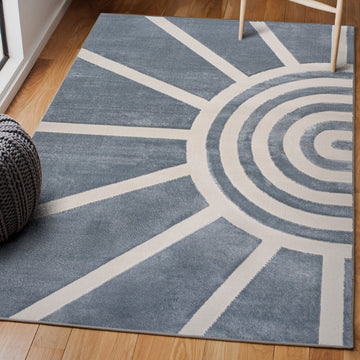 Nordic MidCentury Scandinavian Abstract Sun Two-Tone High-Low Area Rug